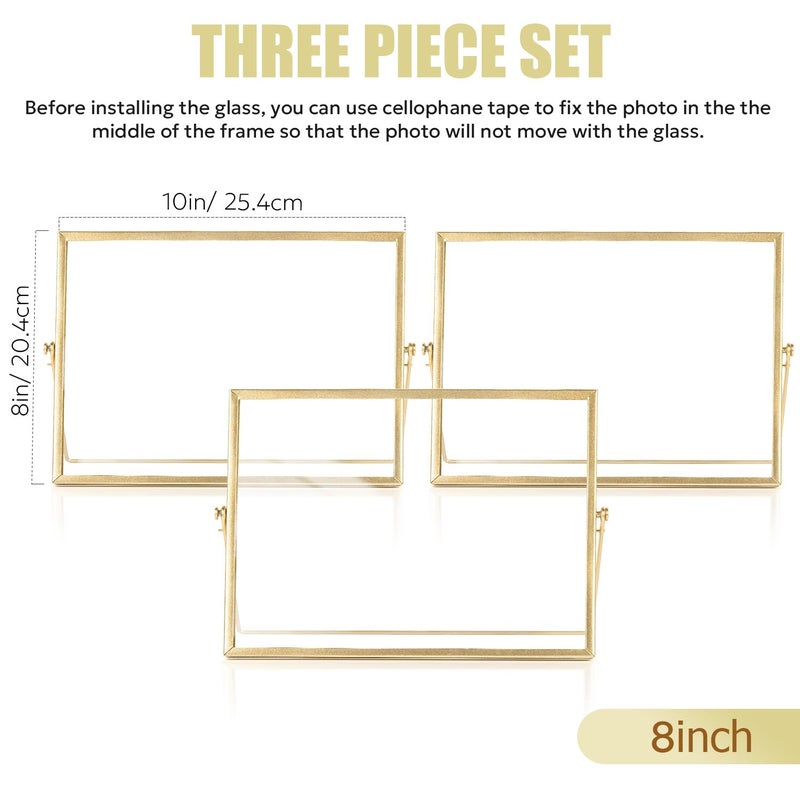 AceList 8x10 Picture Frame Set of 3 for 6x8 Photo - Gold Metal Floating Photo Frame with Glass Cover - 8x10 Frame Gold Picture Frame - Floating Frame for Tabletop Display Horizontally - Image 4